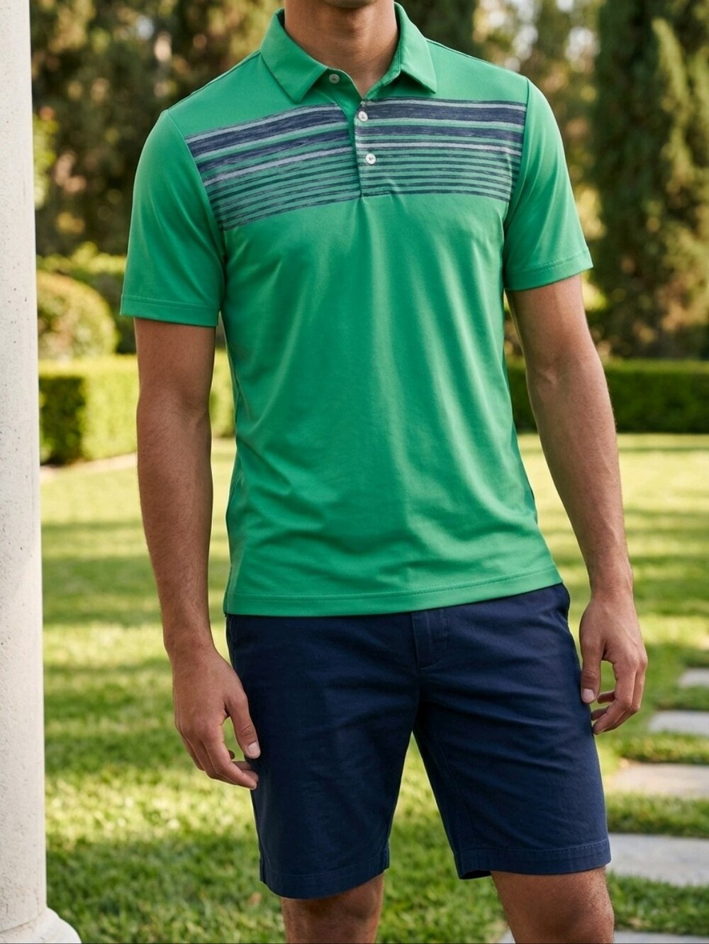 Pro Tour Men's Green Striped Polo Shirt